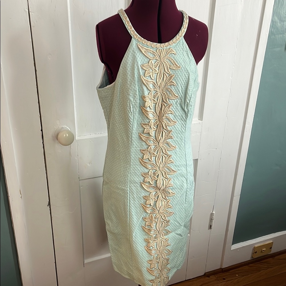 Lilly Pulitzer Mint Green Dress with Floral Embroidery